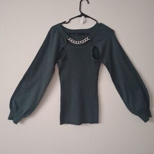 Elegant Green Women's Top with Chain Detail